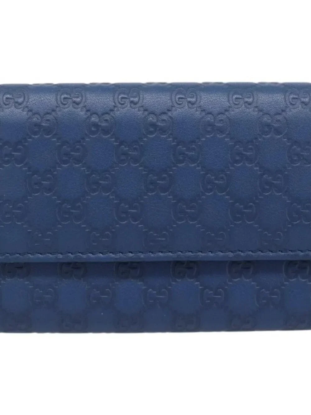GUCCI Micro Guccissima GG Canvas Key Case Leather Blue Gold 278633 Auth 186350M